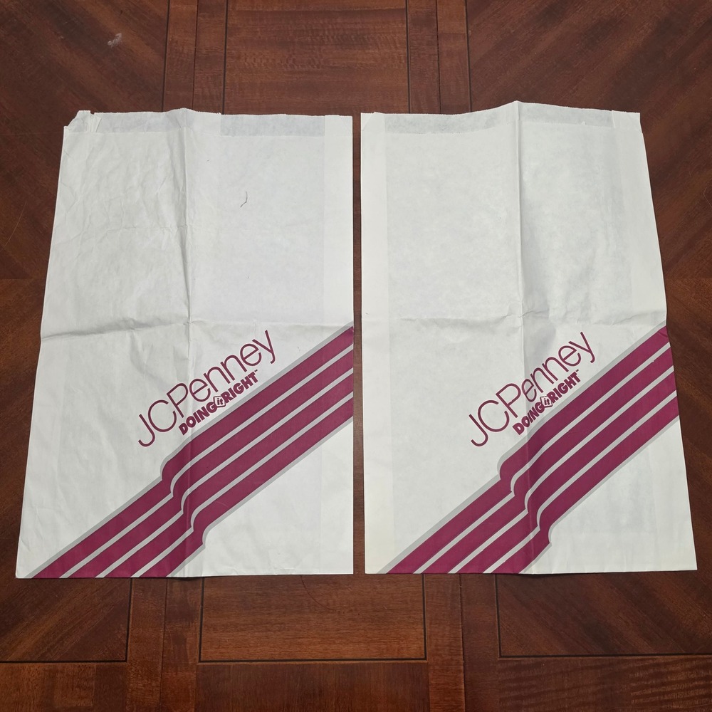 Lot of 2 Vintage JCPenney Paper Shopping Bag White Doing It Right Ephemera Store
